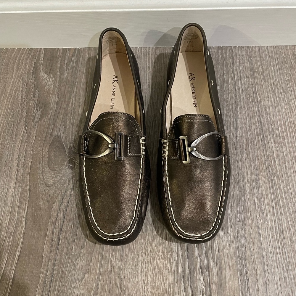 Anne Klein Brown Leather Flats Moccasin-Style